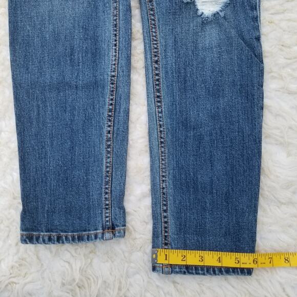 Distressed Boyfriend Straight Jeans Old Navy Size 0 Crop Dark Stretch Denim - Picture 3 of 8